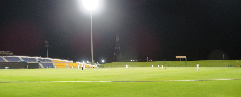 A cricket match at a stadium