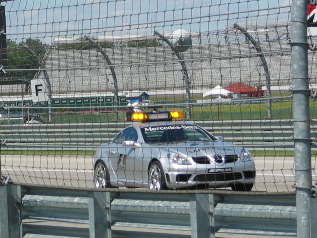 A Formula 1 safety car on a Grand Prix race track