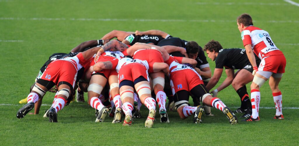 A rugby union match in action