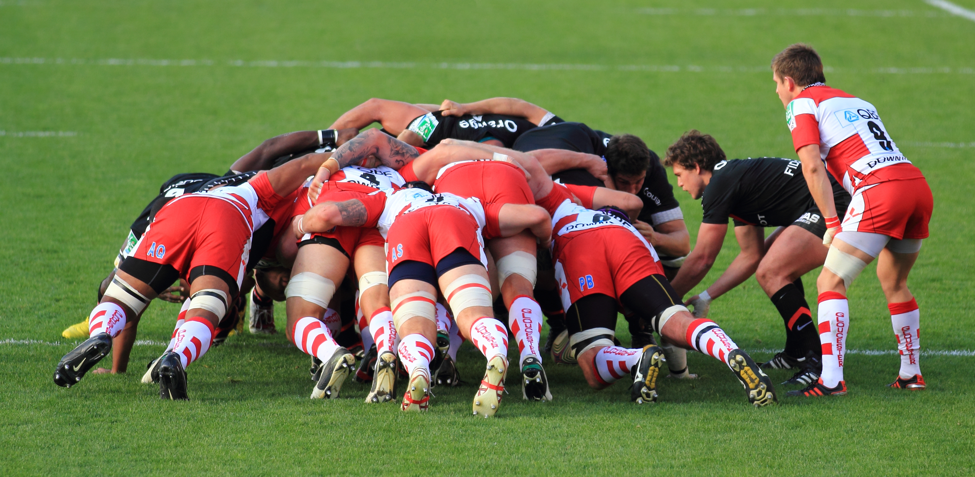 A rugby union match in action